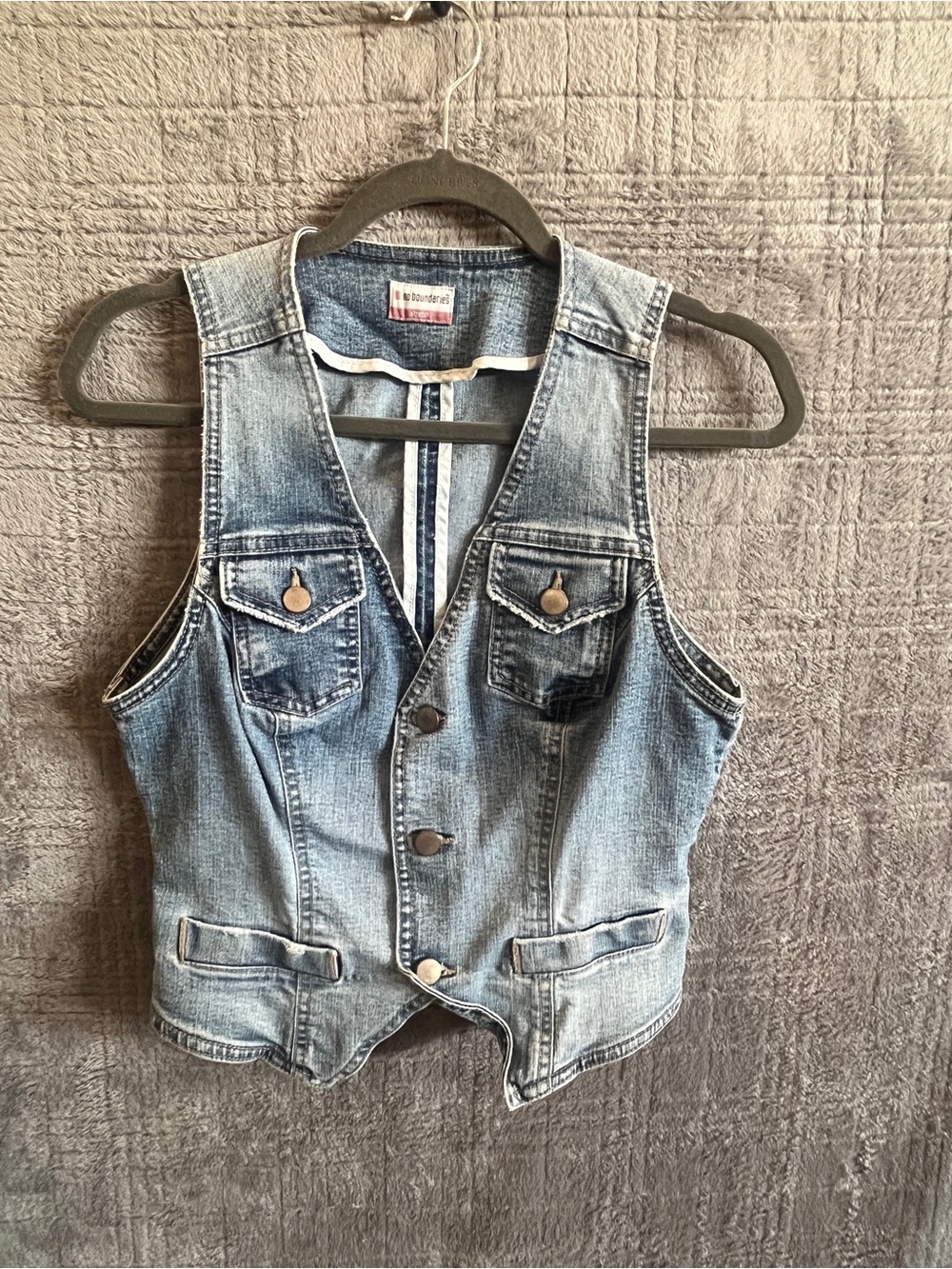 No Boundaries Light Blue Denim Button-Front Vest